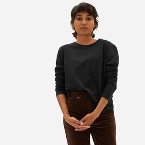 Everlane Organic Cotton Long Sleeve Box-Cut Pocket Tee Black Size XS